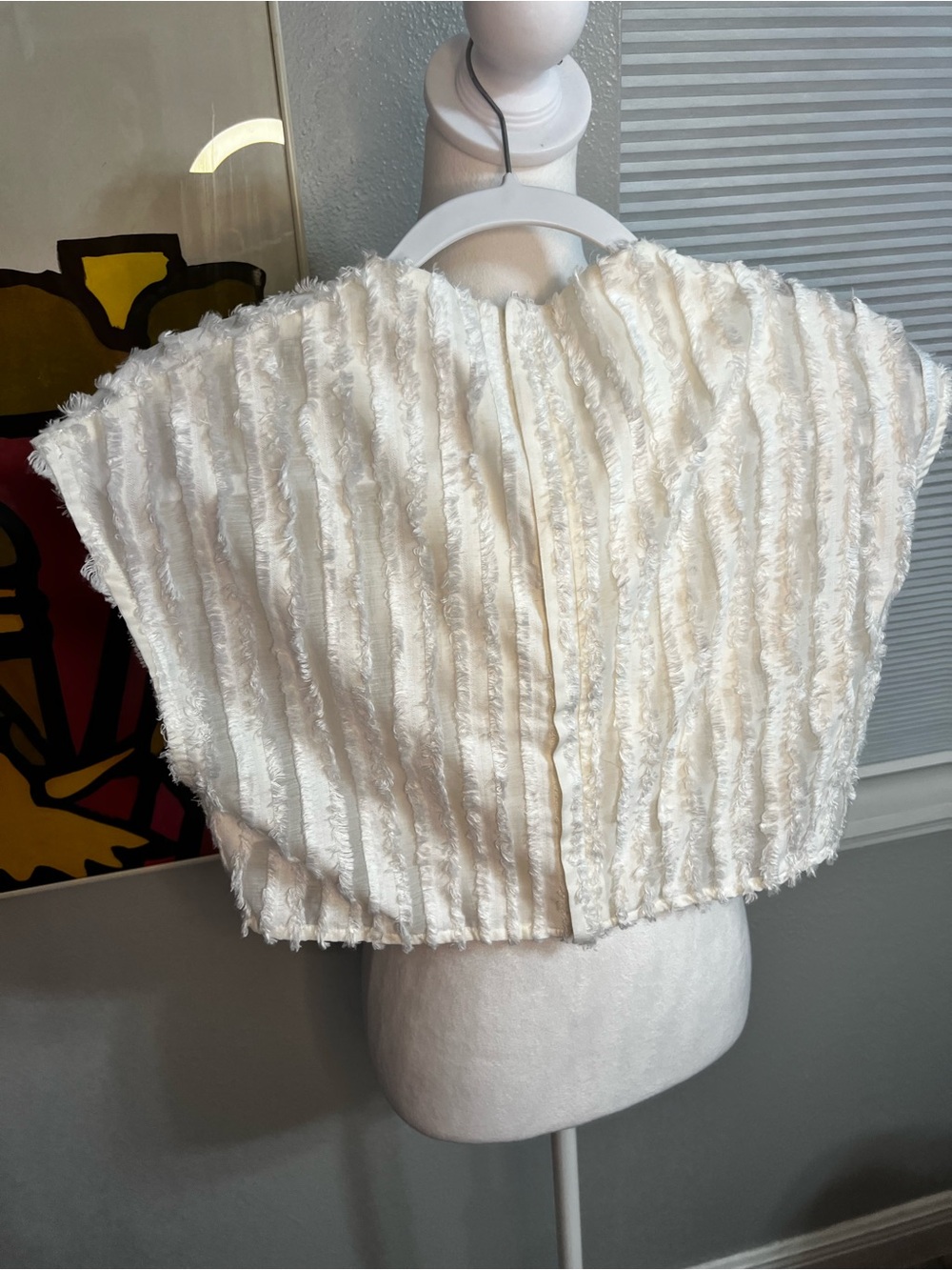 Rangel Chloe Top Ivory Large Sheer And Fur Stripes Zipper Crop Top - Picture 9 of 12